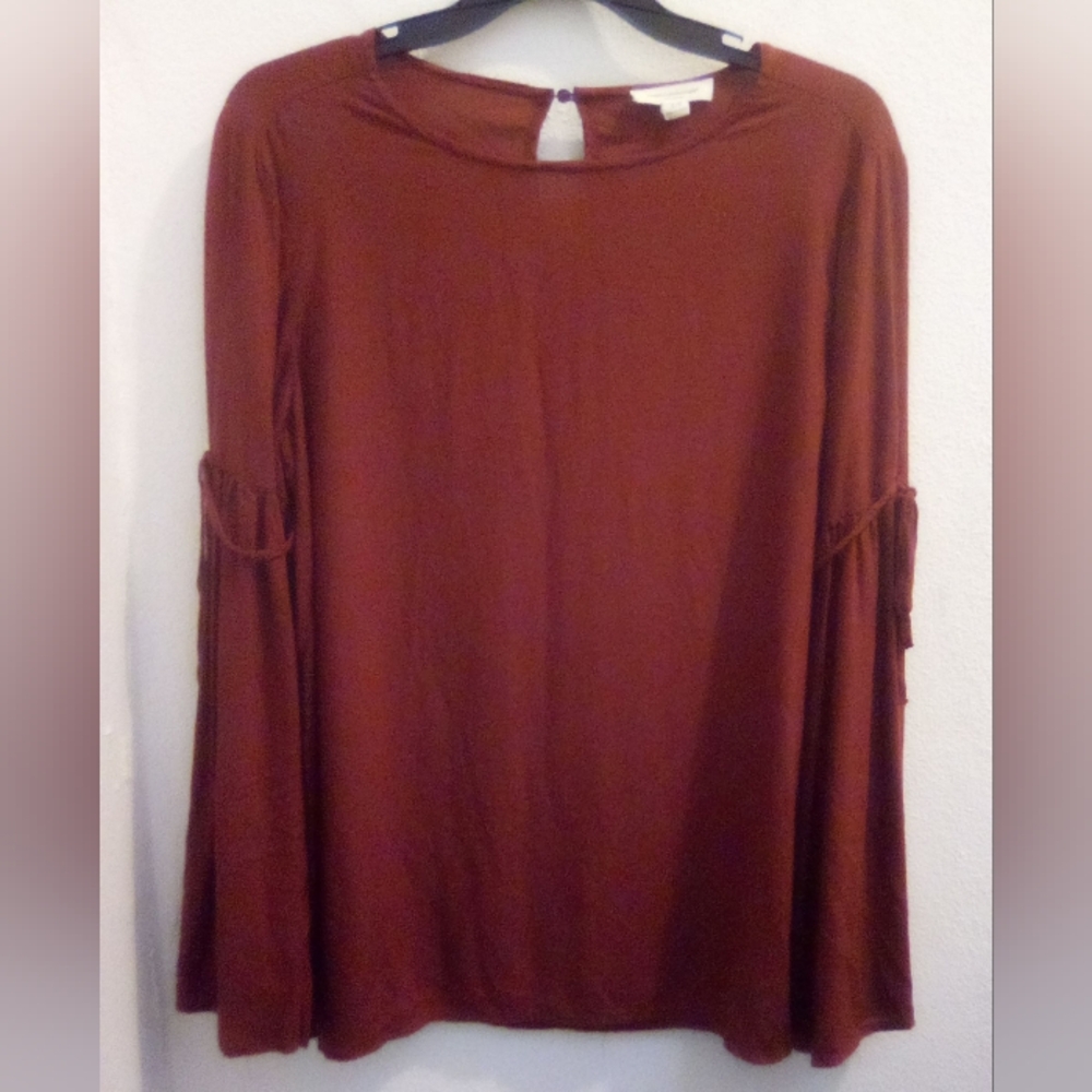 beachlunchlounge Brown Bell Sleeve Keyhole Back Women's Blouse Size S/P